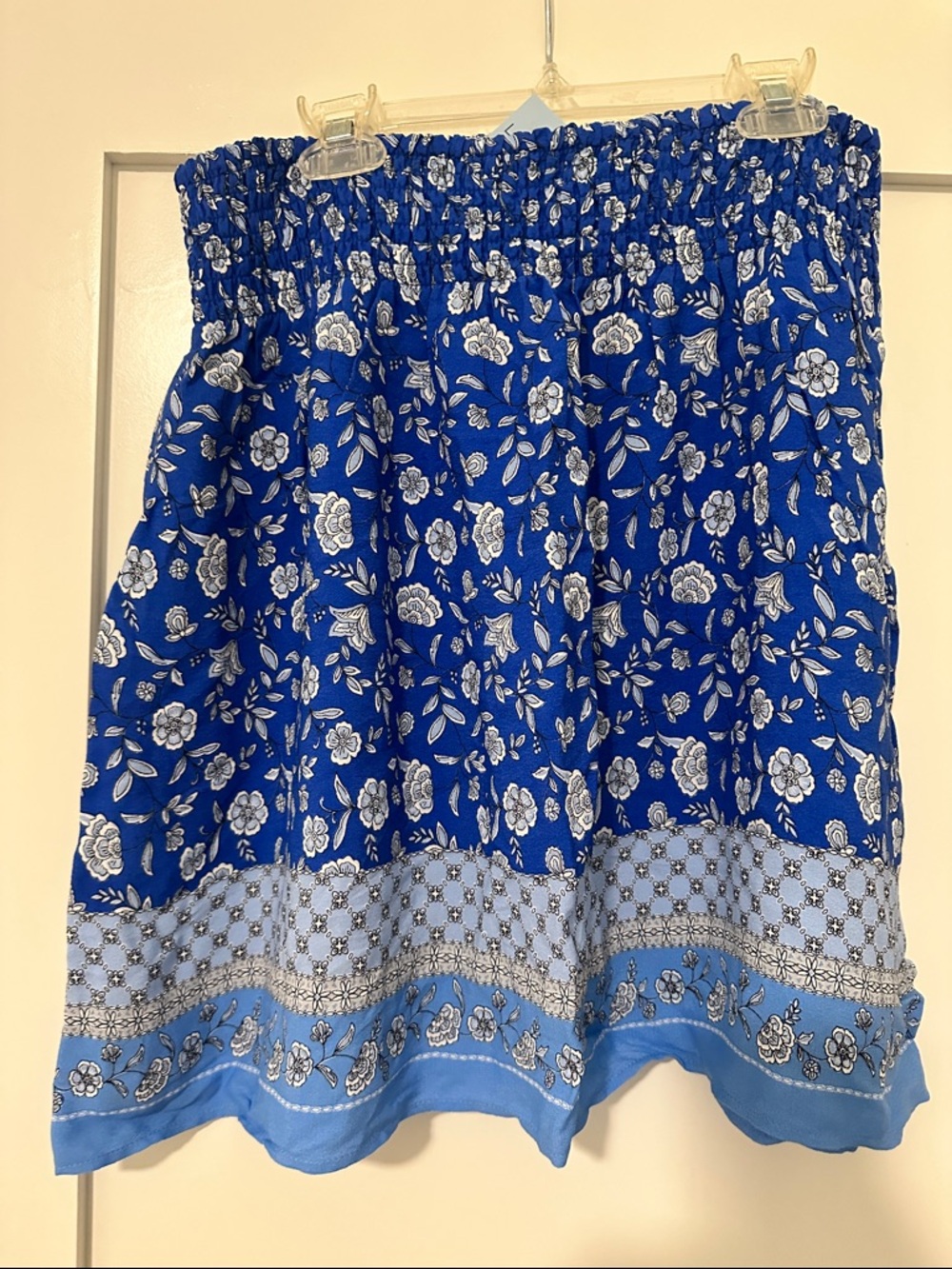NWT LOFT Blue Floral Smocked Skirt with Border Print Size LP